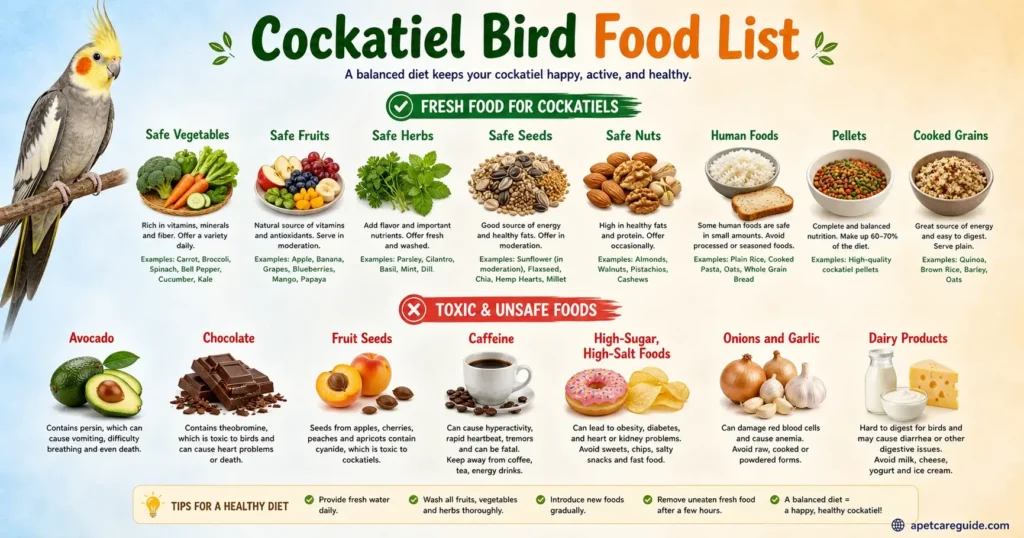 Cockatiel Bird Food List Chart
