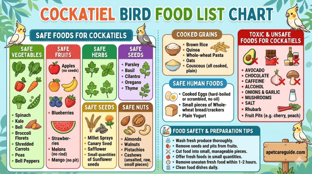 Cockatiel Bird Food List Chart