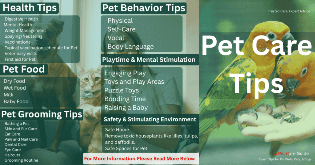 A Pet Care Tips for cat, bird, dog