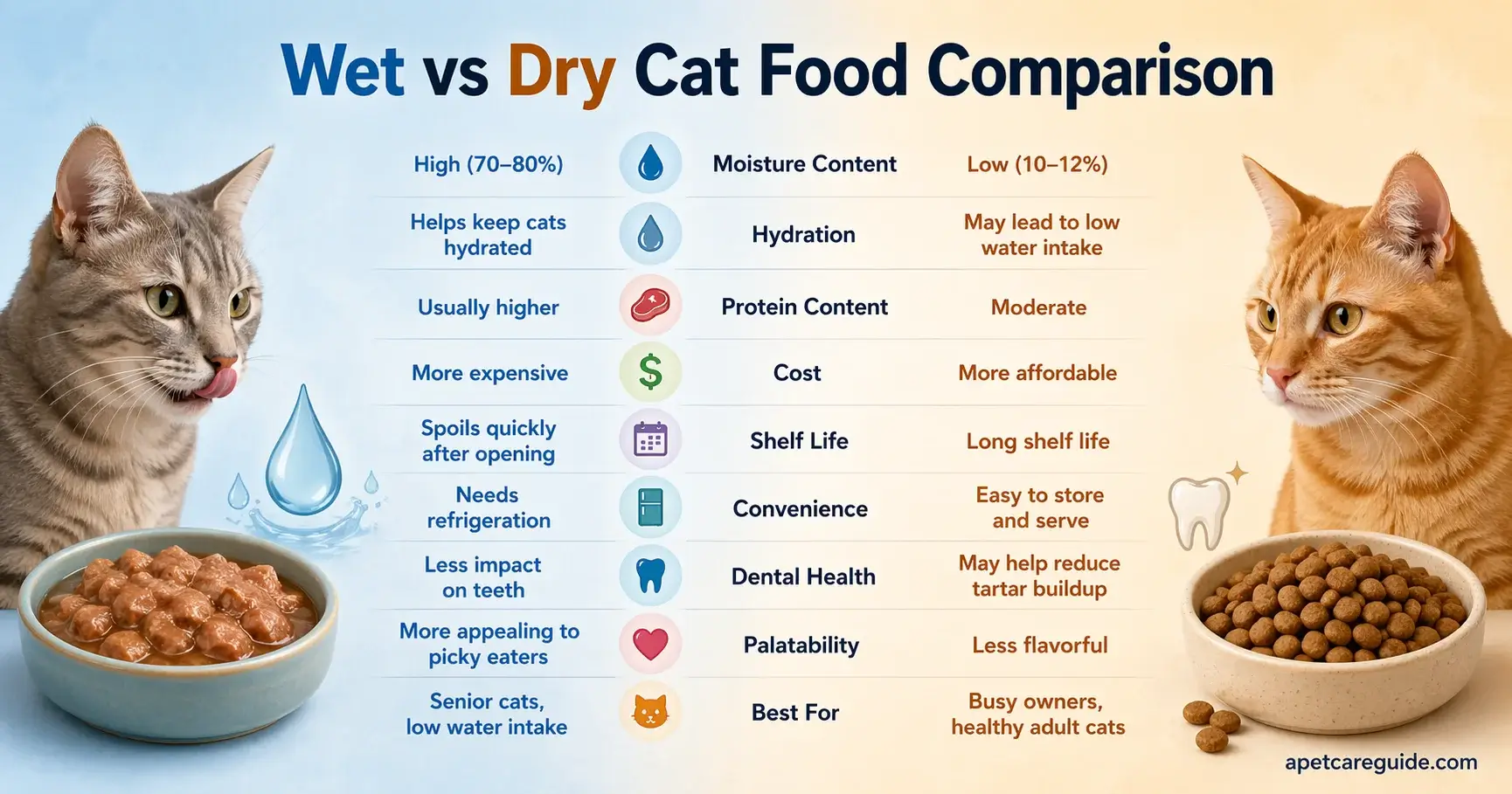 Wet vs Dry Cat Food Comparison Table