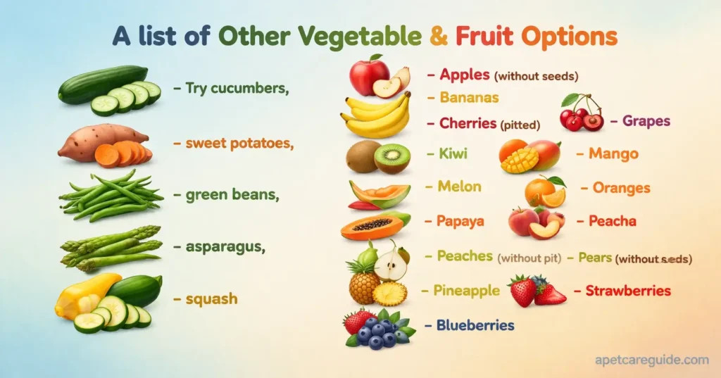 list of Other Vegetable & Fruit Options without carrot.