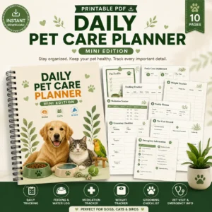 Daily Pet Care Planner Mini Edition printable PDF for dogs cats and birds