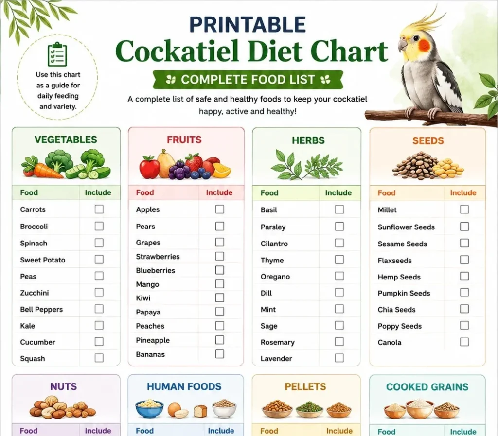 Cockatiel Diet Chart Printable 3