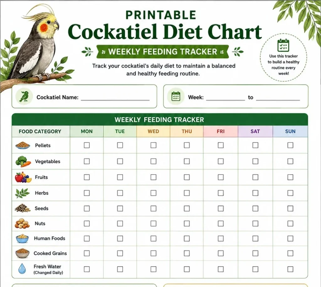 Cockatiel Diet Chart Printable 4