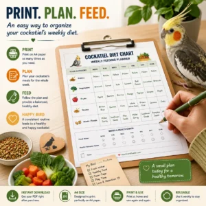 Cockatiel diet chart printable weekly feeding planner PDF